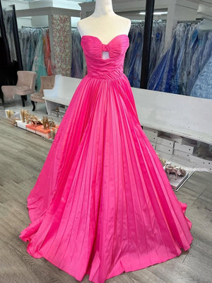 Kenji | Red Satin Strapless Keyhole Ball Gown - KissProm