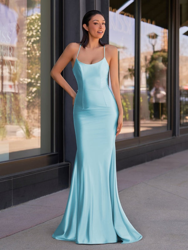 Cute Mermaid Spaghetti Straps Satin Long Prom Dress - KissProm