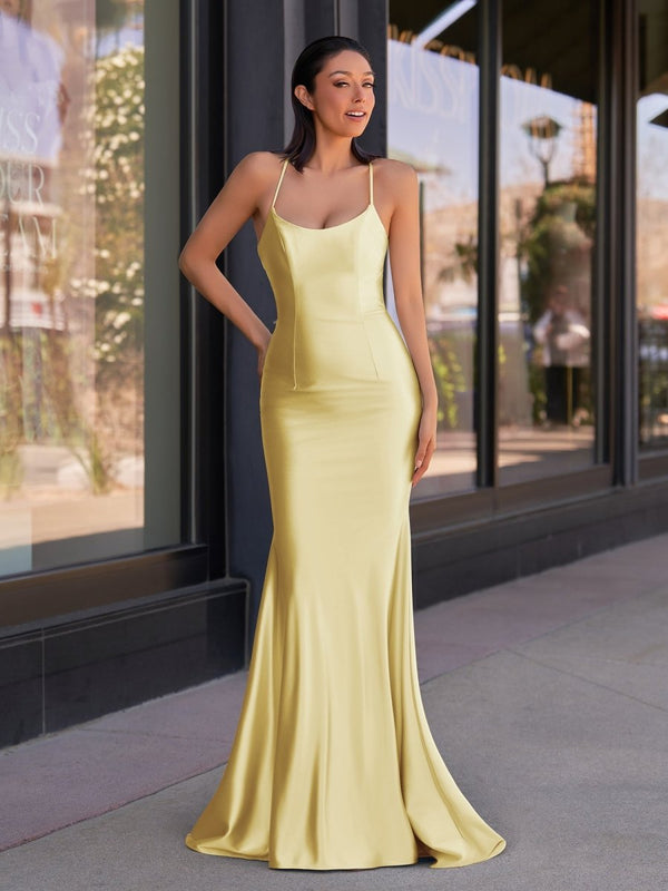 Cute Mermaid Spaghetti Straps Satin Long Prom Dress - KissProm
