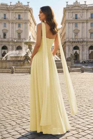 Pink Strapless A Line Chiffon Pleated Long Prom Dresses - KissProm