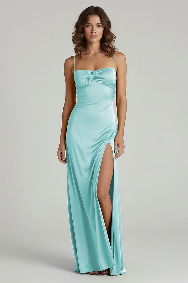Spaghetti Straps Long Sheath Prom Dress With Split – Prom Dresses by KissProm | Available at KissProm