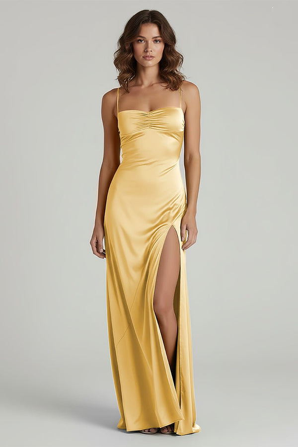 Spaghetti Straps Long Sheath Prom Dress With Split – Prom Dresses by KissProm | Available at KissProm