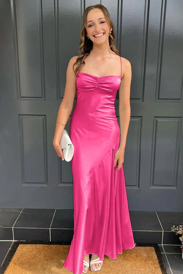 Spaghetti Straps Long Sheath Prom Dress With Split – Prom Dresses by KissProm | Available at KissProm