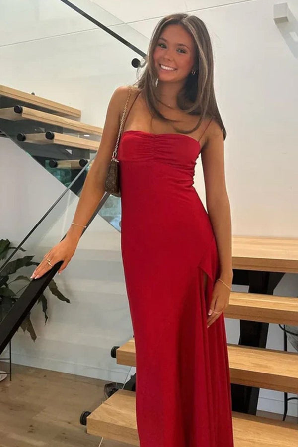 Spaghetti Straps Long Sheath Prom Dress With Split – Prom Dresses by KissProm | Available at KissProm