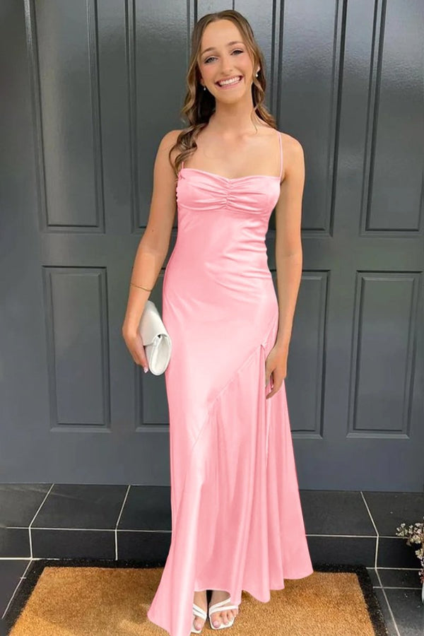 Spaghetti Straps Long Sheath Prom Dress With Split – Prom Dresses by KissProm | Available at KissProm