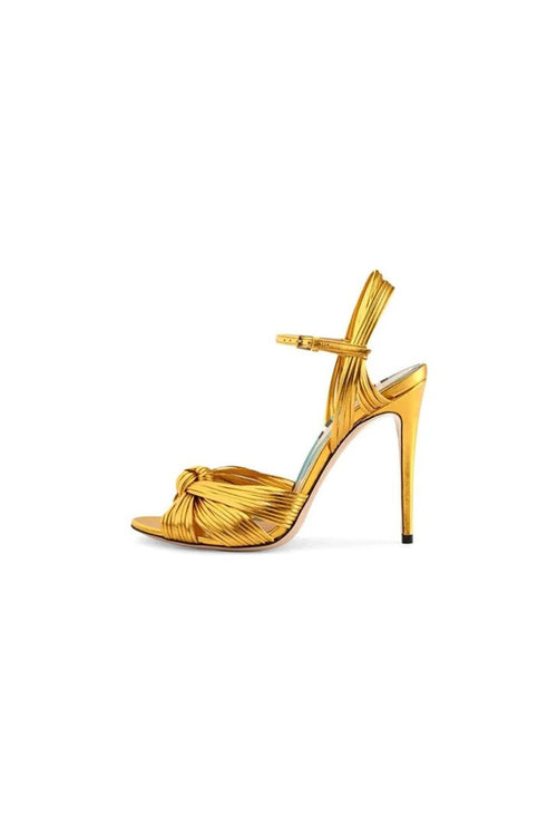 Gold Knotted Stiletto High Heel Sandals - KissProm