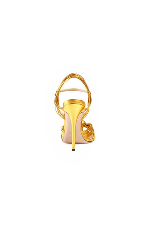 Gold Knotted Stiletto High Heel Sandals - KissProm