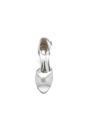 Lace Beaded Peep Toe Imitated Silk High Heels - KissProm