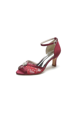 Lace Beaded Peep Toe Imitated Silk High Heels - KissProm
