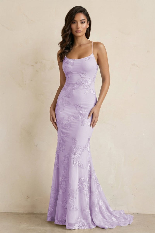 Sky Blue Spaghetti Straps Mermaid Tulle Long Prom Dresses With Appliques – Prom Dress by KissProm | Available at KissProm