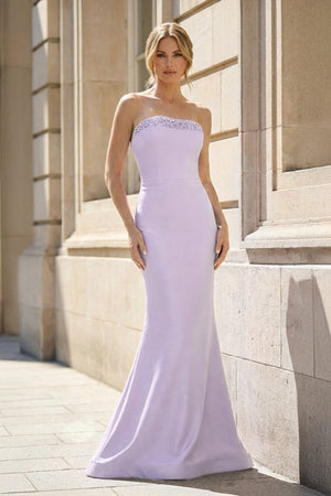 Fuchsia Strapless Mermaid Satin Long Prom Dresses With Beading - KissProm
