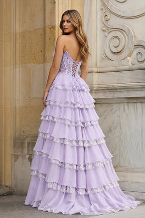 Sky Blue Sweetheart A Line Sequined Lace Ruffled Long Prom Dresses With Appliques – Prom Dress by KissProm | Available at KissProm
