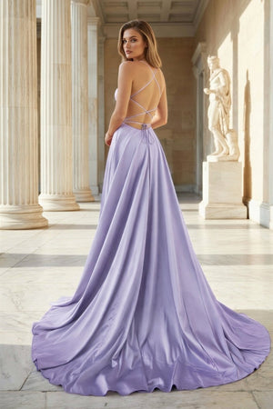 Pink Spaghetti Straps Satin Backless A Line Prom Dress With Pockets - KissProm