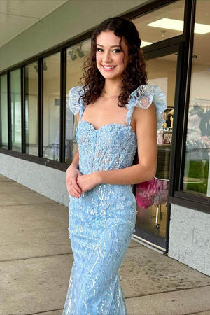 Yellow Ruffle Straps 3D Flower Mermaid Long Prom Dress – Prom Dress by KissProm | Available at KissProm