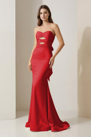 Lorisse | Yellow - Strapless Mermaid Satin Formal Prom Dresses With Cutout - KissProm
