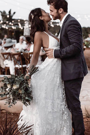 Luxury Lace Chic Halter A-Line Bohemian Wedding Dress with Slit Bridal Gowns – Wedding Dresses by KissProm | Available at KissProm