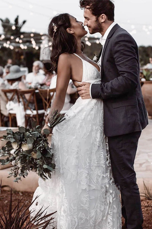Luxury Lace Chic Halter A-Line Bohemian Wedding Dress with Slit Bridal Gowns – Wedding Dresses by KissProm | Available at KissProm