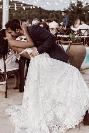 Luxury Lace Chic Halter A-Line Bohemian Wedding Dress with Slit Bridal Gowns – Wedding Dresses by KissProm | Available at KissProm