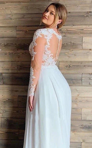 Mature Floral Long Sleeve A-Line Lace Wedding Dress – Wedding Dresses by KissProm | Available at KissProm