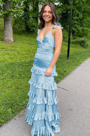 Melssa | Knotted Sage Ruffles Mermaid Tiedred Maxi Dress