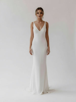 Mermaid Deep V-Neck Backless White Wedding Dress – Wedding Dresses by KissProm | Available at KissProm