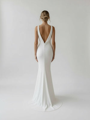 Mermaid Deep V-Neck Backless White Wedding Dress – Wedding Dresses by KissProm | Available at KissProm
