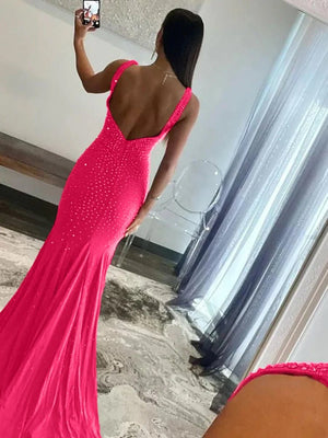 Mermaid Deep V-Neck Beaded Satin Long Prom Dress – Prom Dress by KissProm | Available at KissProm