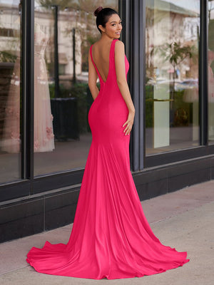 Mermaid Deep V-Neck Beaded Satin Long Prom Dress – Prom Dress by KissProm | Available at KissProm