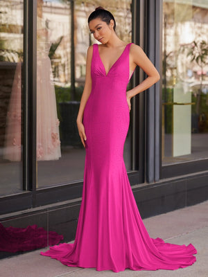 Mermaid Deep V-Neck Beaded Satin Long Prom Dress – Prom Dress by KissProm | Available at KissProm