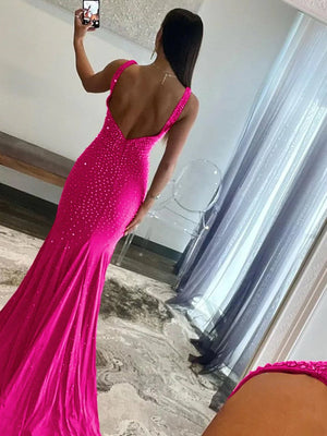 Mermaid Deep V-Neck Beaded Satin Long Prom Dress – Prom Dress by KissProm | Available at KissProm
