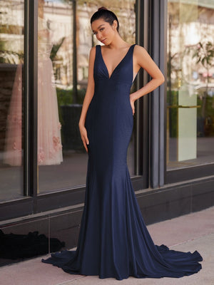 Mermaid Deep V-Neck Beaded Satin Long Prom Dress – Prom Dress by KissProm | Available at KissProm