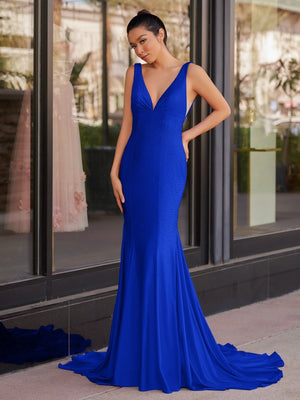 Mermaid Deep V-Neck Beaded Satin Long Prom Dress – Prom Dress by KissProm | Available at KissProm