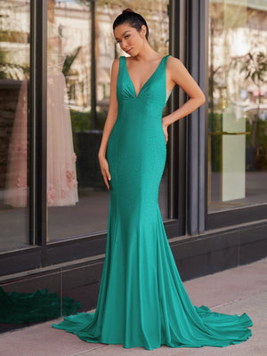 Mermaid Deep V-Neck Beaded Satin Long Prom Dress – Prom Dress by KissProm | Available at KissProm