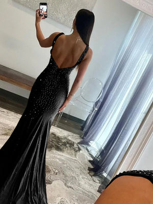 Mermaid Deep V-Neck Beaded Satin Long Prom Dress – Prom Dress by KissProm | Available at KissProm