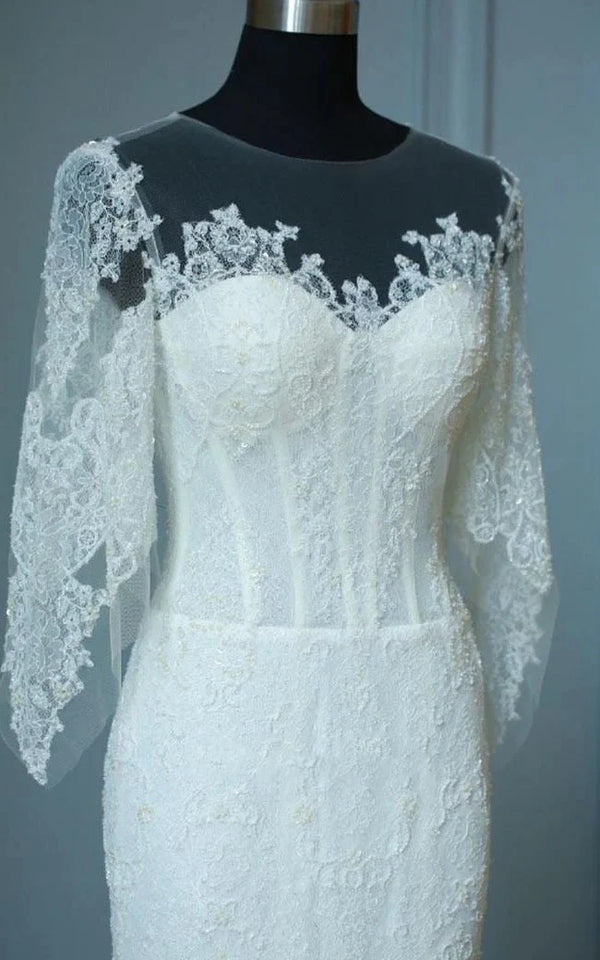 Mermaid Sweep-Train Half Sleeve Bell Zipper Keyhole Lace Dress