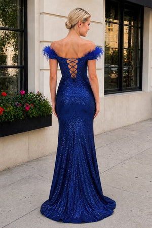 Emmy |Mermaid Off the Shoulder Sequin Lace Prom Dress