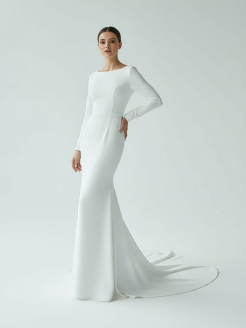 Mermaid Scoop Neck V Back Satin Wedding Dress - KissProm
