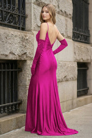Black Spaghetti Straps High Slit Mermaid Satin Pleated Prom Dress - KissProm