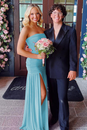 Hot Pink Sheath Strapless Pleated Chiffon Long Prom Dresses – Prom Dresses by KissProm | Available at KissProm
