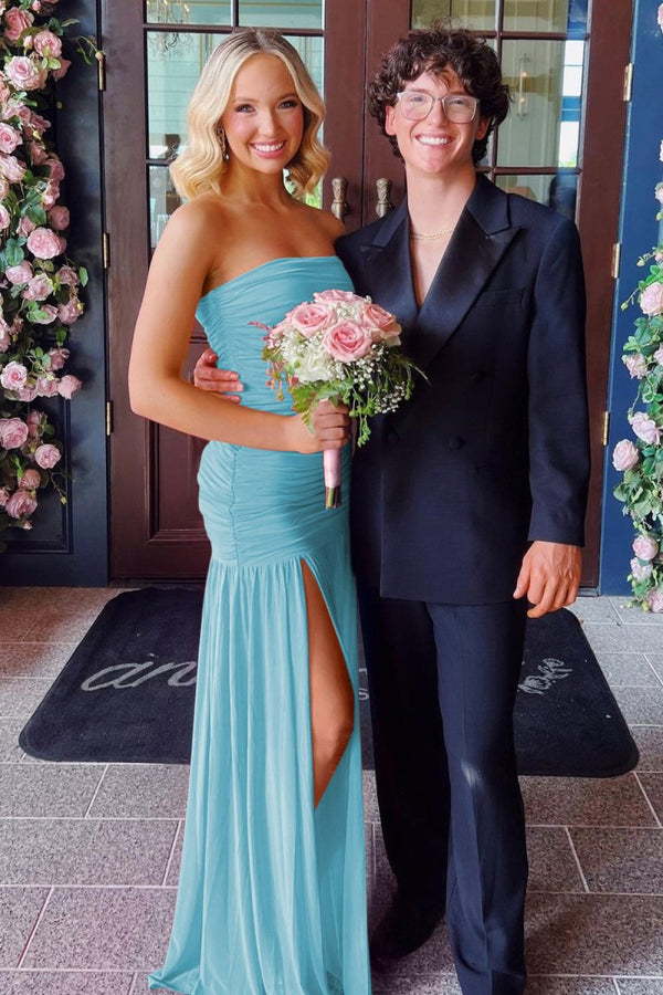 Hot Pink Sheath Strapless Pleated Chiffon Long Prom Dresses – Prom Dresses by KissProm | Available at KissProm