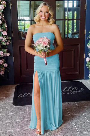 Hot Pink Sheath Strapless Pleated Chiffon Long Prom Dresses – Prom Dresses by KissProm | Available at KissProm