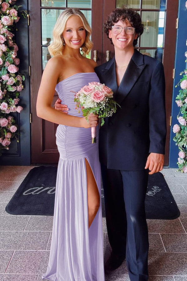 Hot Pink Sheath Strapless Pleated Chiffon Long Prom Dresses – Prom Dresses by KissProm | Available at KissProm