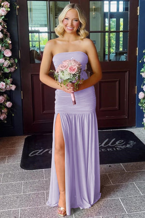 Hot Pink Sheath Strapless Pleated Chiffon Long Prom Dresses – Prom Dresses by KissProm | Available at KissProm