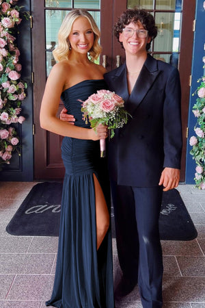 Hot Pink Sheath Strapless Pleated Chiffon Long Prom Dresses – Prom Dresses by KissProm | Available at KissProm