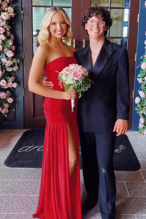 Hot Pink Sheath Strapless Pleated Chiffon Long Prom Dresses – Prom Dresses by KissProm | Available at KissProm