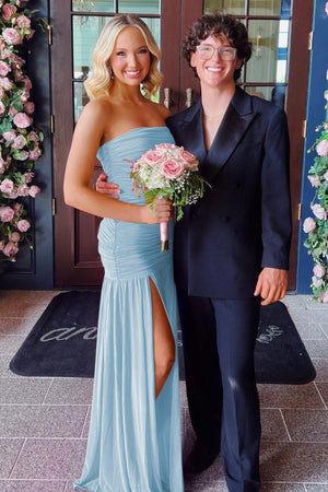 Hot Pink Sheath Strapless Pleated Chiffon Long Prom Dresses – Prom Dresses by KissProm | Available at KissProm