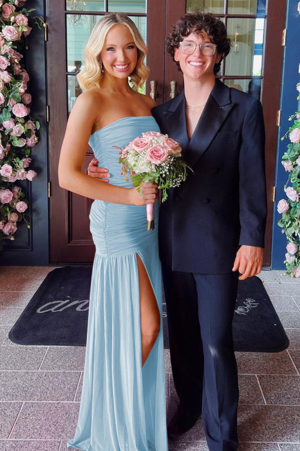 Hot Pink Sheath Strapless Pleated Chiffon Long Prom Dresses – Prom Dresses by KissProm | Available at KissProm