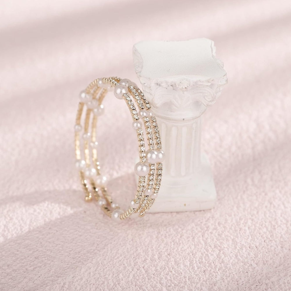 Multi Layered Stretch Wrap Silver Bracelets with Rhinestone - KissProm