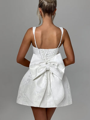 White - Square Neck A Line Short Homecoming Dresses With Bow – Homecoming Dress by KissProm | Available at KissProm