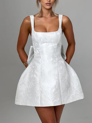 White - Square Neck A Line Short Homecoming Dresses With Bow – Homecoming Dress by KissProm | Available at KissProm